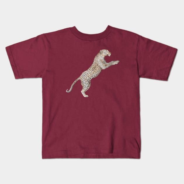 Leaping Leopard Kids T-Shirt by wanderinglaur